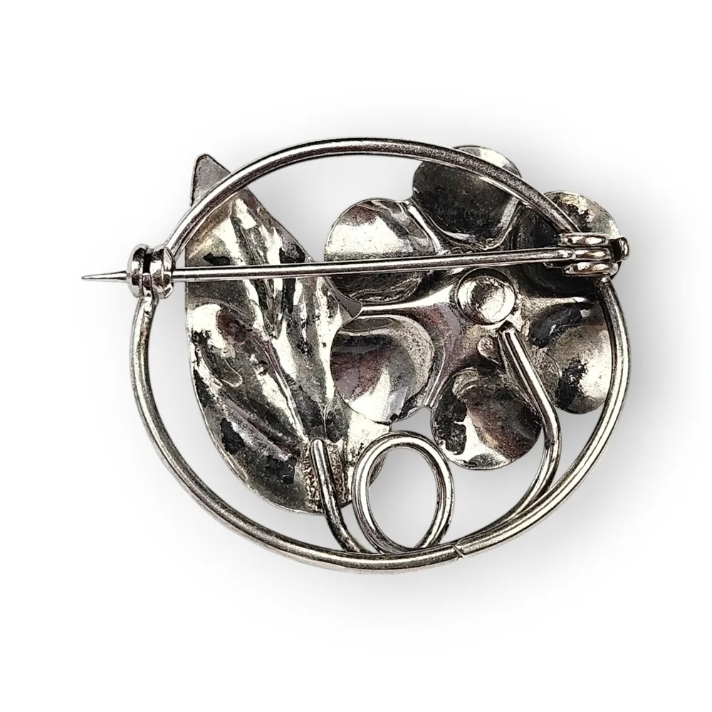 Vintage Sterling Rose Brooch Floral Dimensional Flower 925 Silver 1950s 1.25